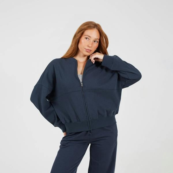 Brave Soul Charcoal Zip Through Sweat Bomber Jacket - Charcoal Image 1