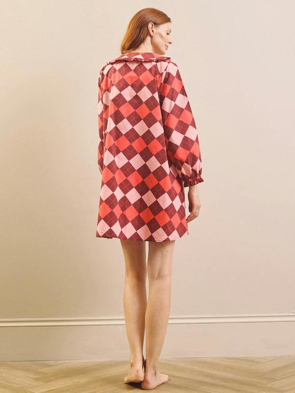 Their Nibs Raspberry Sorbet Argyle Cotton Frill Collar Nightshirt