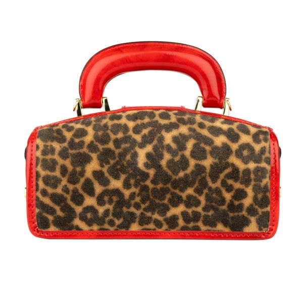 Embassy London Gazelle Mini - Leopard & Red - Mini structured bag in colourful genuine leather and key