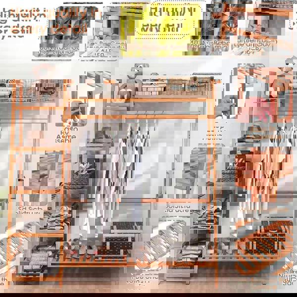 Living and Home Multi-Functional Bamboo Garment Clothes Rack 7-Tier Storage Shelf Coat Hanging Rack