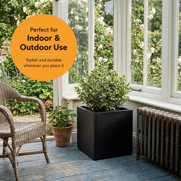 Nicoman Galvanised Steel Black Cube Metal Planter 50cm x 50cm