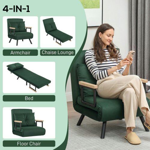 Wyld Haus Zifayo Velvet Green 4 In One Convertible Single Chair Bed With Cushion