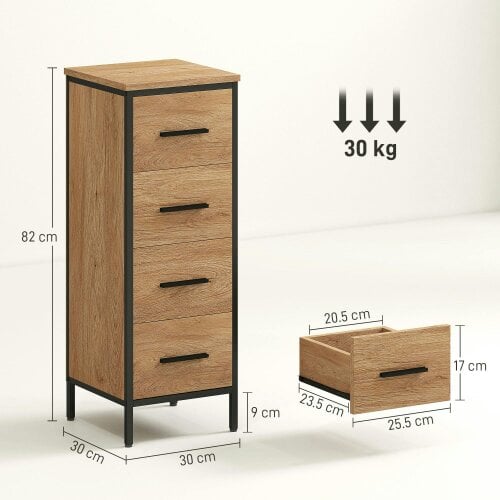Wyld Haus Nita Narrow Bathroom Storage Cabinet With 4 Drawers Oak Finish