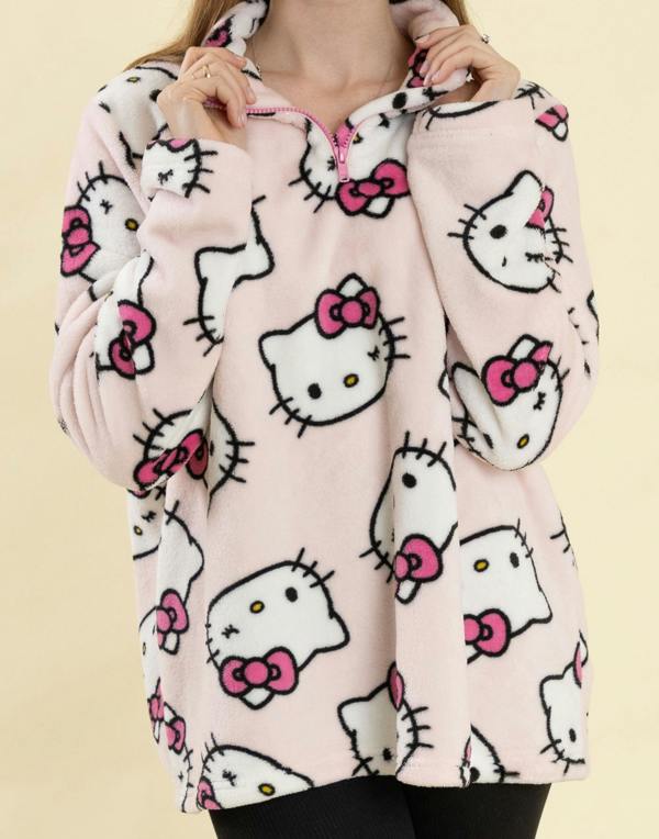 Vanilla Underground Hello Kitty Womens Pink Faces Jumper