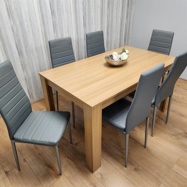 Kosy Koala Dining Set of 6 Dining Table and 6 Grey Faux leather Chairs Dinig Room Furniture