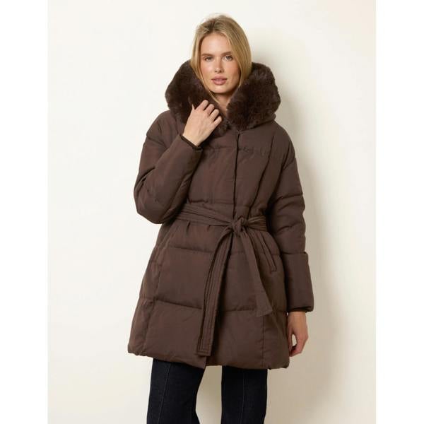 Blue Vanilla Faux Fur Hood Short Puffer Coat