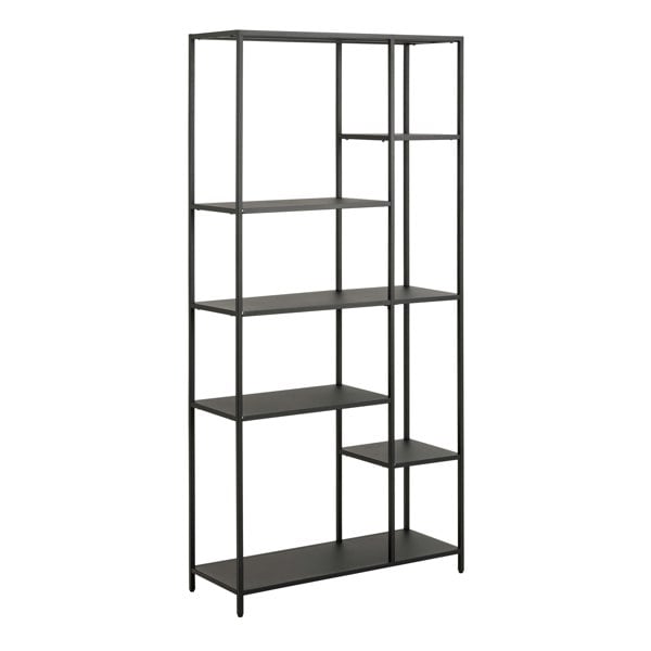Furniture To Go Newcastle Asymmetrical Bookcase with 6 Shelves in Matt Black