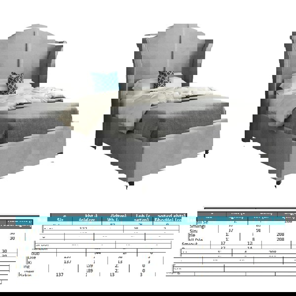 Casa Magna Zampa Curved Top Curved Winged Upholstered Soft Velvet Bed Frame - Grey