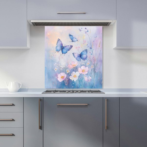 Warren Reed Blue Butterflies Glass Kitchen Splashback - 00015