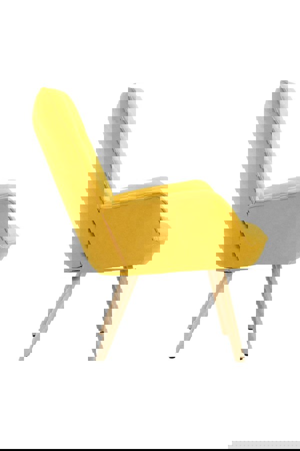 Living and Home Yellow Tufted Button Linen Accent Chair with Wooden Legs