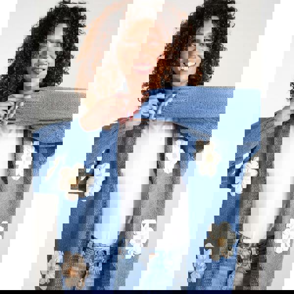 Blue Vanilla Daisy Large Flower Cardigan - Blue