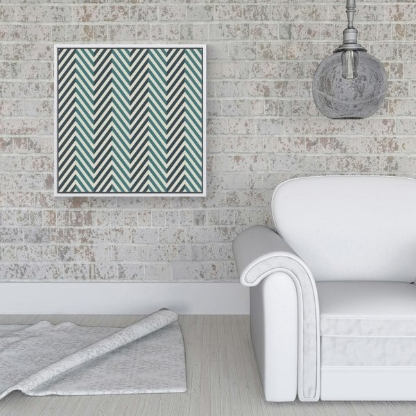 Warren Reed Geometric Herringbone Chevron Blues Framed Canvas