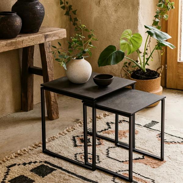 Wyld Haus Durban Square Black Ceramic Nesting Coffee Table Set