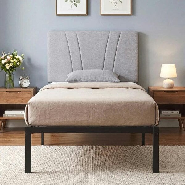3FT Single Bed Frame with Upholstered Headboard and Underbed Storage, Black and Light Grey - Black and Light Grey