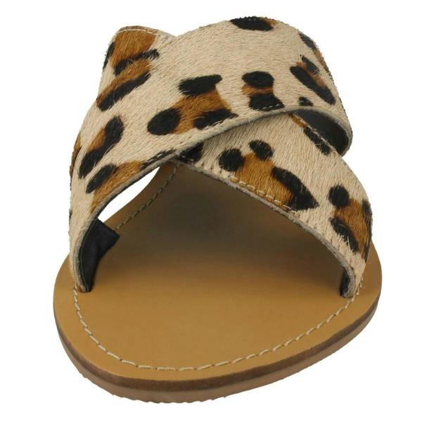 Leather Collection Ladies Leather Collection Flat Cross Over Mules F00236