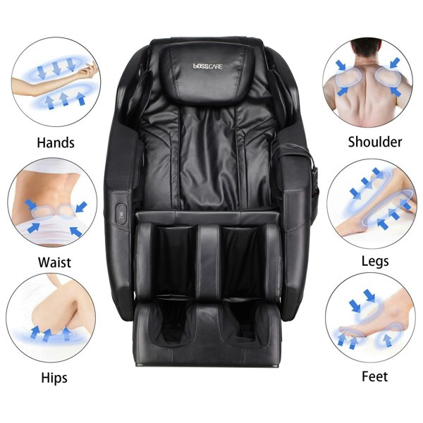 135.9cm D Real Relax Black Faux Leather Massage Chair with 6 Pre-Set Auto Modes Message Chairs Living and Home