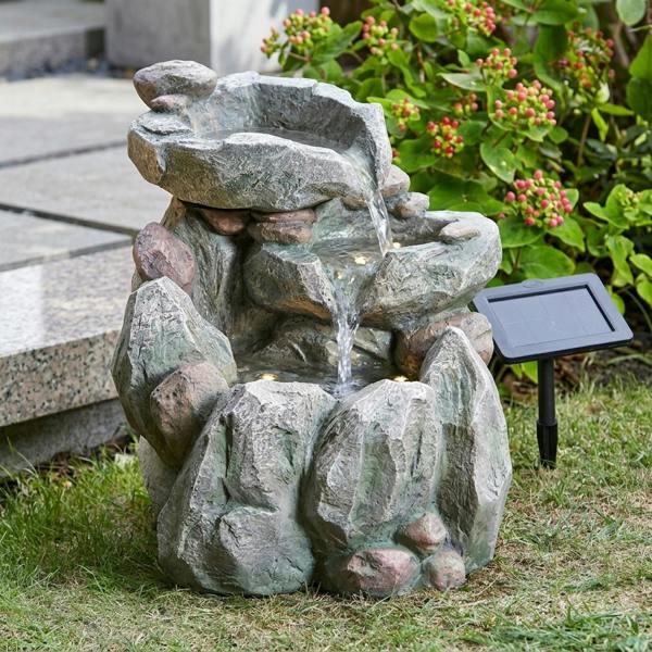Garden Greatness Stone Effect Solar Rock Fall Water Feature