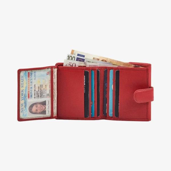 Real leather ladies purse in classic red with organised storage