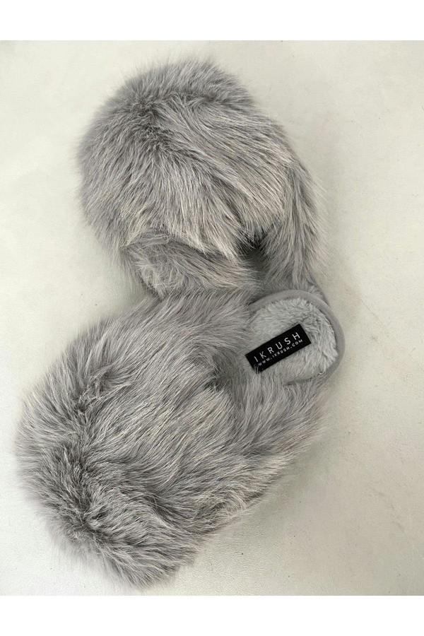 Mildred Fluffy Faux Fur Winter Sandals - Grey