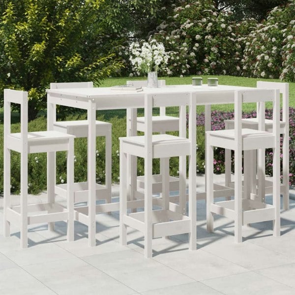 Berkfield 7 Piece Garden Bar Set White Solid Wood Pine