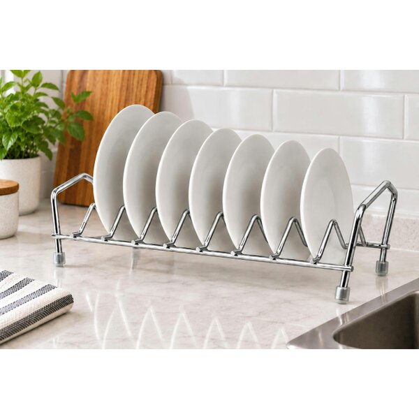 Dyzi Stainless Steel Dish Rack 7 Slot Plate Lid Kitchen Organiser Silver