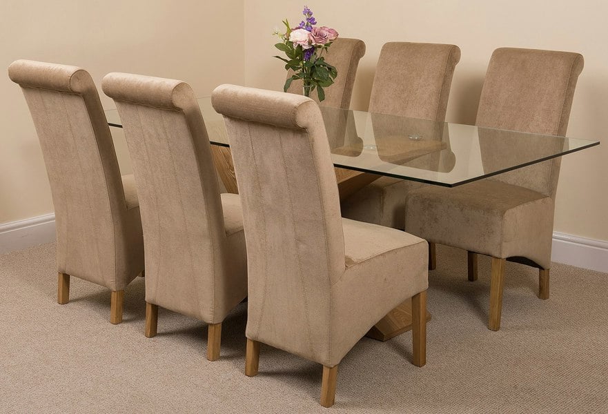 That's Furniture Valencia Oak Large Glass Dining Table & Montana Fabric Chairs