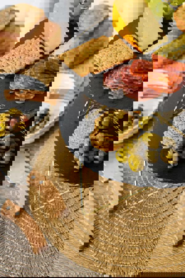 Artesà Tiered Serving Stand, 2 Slate Platters with Raised Metal Legs