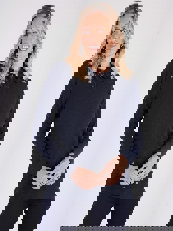 PennyPlain Button Collar Top  - Navy