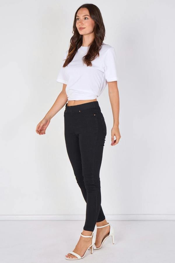 Women's Black High Waisted Skinny Fit Stretch Jeans Jeggings with Elasticated Waist