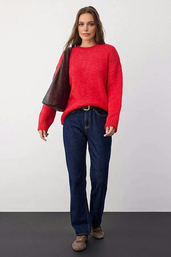 WOVCOR Soft-Textured Oversize Basic Knit Sweater