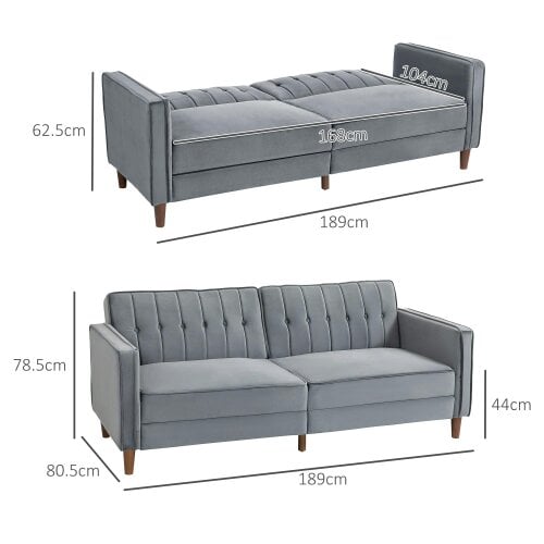 Wyld Haus Toelfa Dove Grey Velvet 3 Seater Convertible Sofa Bed