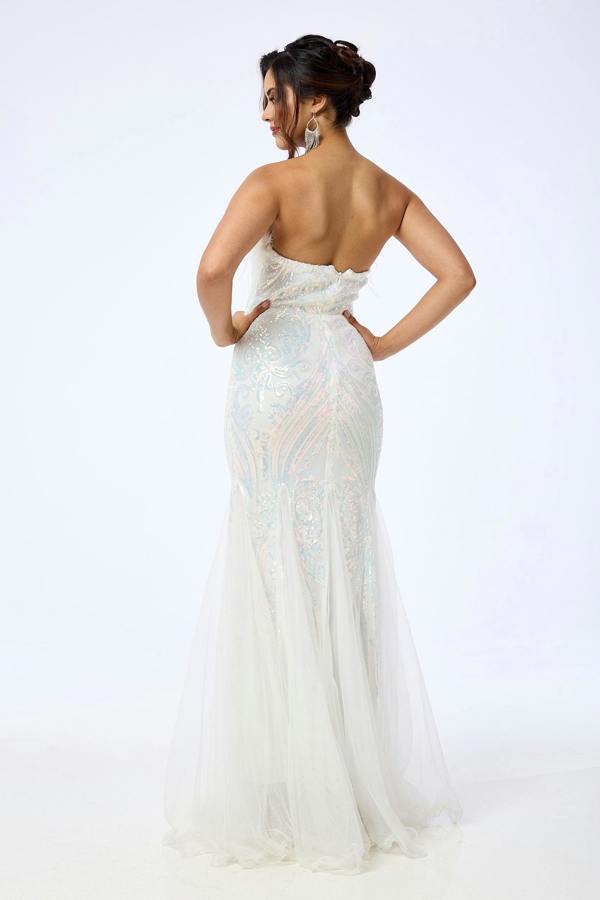 LuvForever Pearl - White Bandeau Sequin Maxi Dress