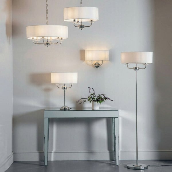 Multi Light Ceiling Pendant 6 Bulb NICKEL & WHITE Chandelier Large Shade Lamp Loops
