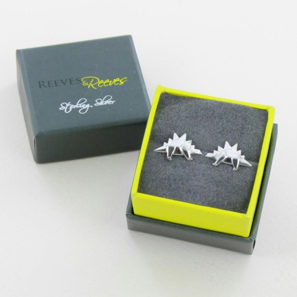 Origami Stegosaurus Sterling Silver Stud Earrings - Reeves & Reeves