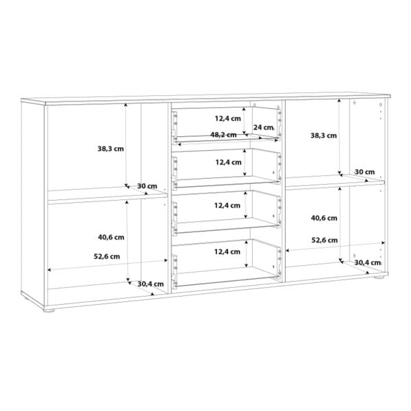 Wyld Haus Leipzig White Gloss Wide Chest of 4 Drawers 2 Doors