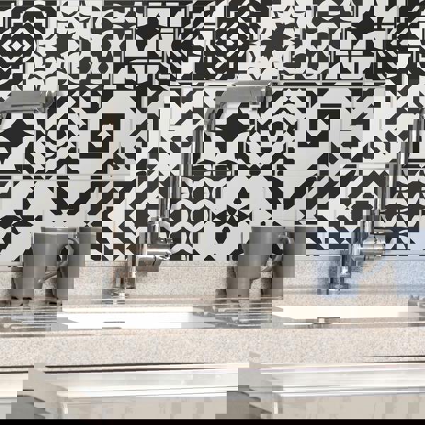 WT1545 - Ross Black and White Wall Tile Sticker Set - 15 cm x 15 cm - 24 pcs