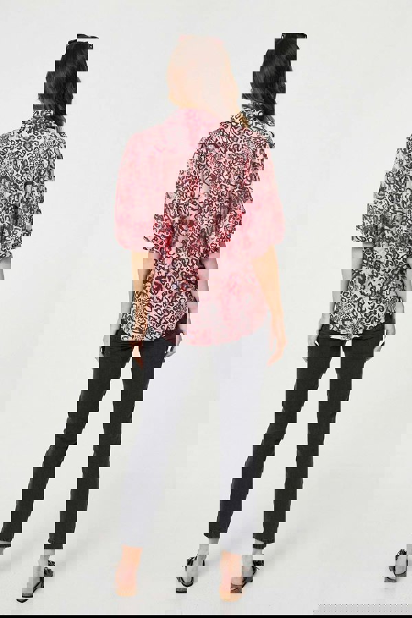 Red | Animal Print Puff Sleeve Shirt 
