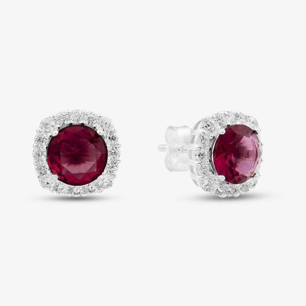 T. H. Baker Sterling Silver Rhodium Plated White & Red Cubic Zirconia Stud Earrings 8.57.0046