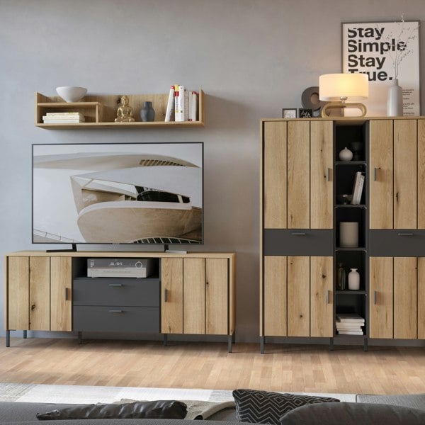 Furniture To Go Arundel TV Cabinet 2 Door 2 Drawer 158cm Wide in Oak/Grey