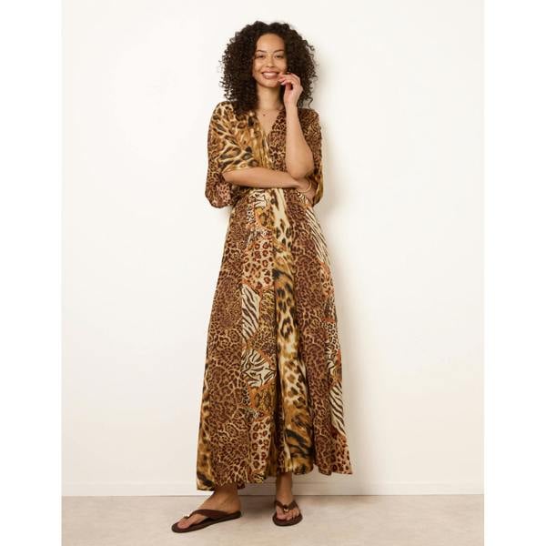 Blue Vanilla Animal Print Wide Leg Cross Over Jumpsuit