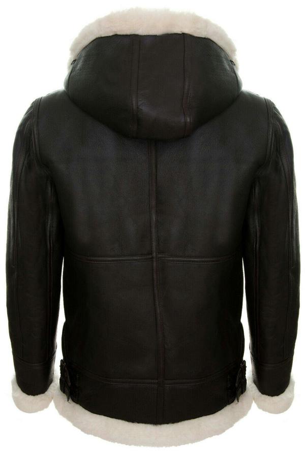 Infinity Leather Mens Hooded Sheepskin Leather B3 Flying Jacket-Columbus