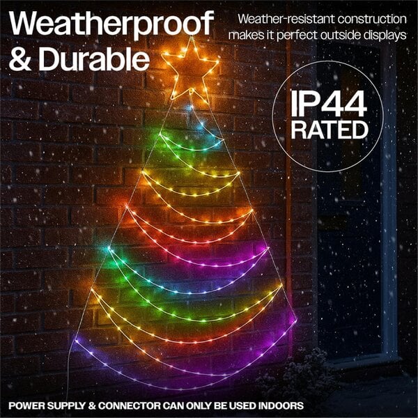 Scotts of Stow Xmas Haus PreLit RGB Flat Christmas Tree Silhouette Metal Frame App or Handheld Remote Controlled 14m