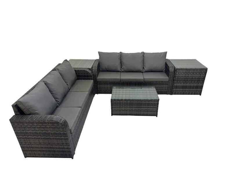 Fimous Outdoor 3 Seater Sofa Coffee Table Set Garden Rattan Furniture Set 6 Seater with 2 Side Tables Dark Grey