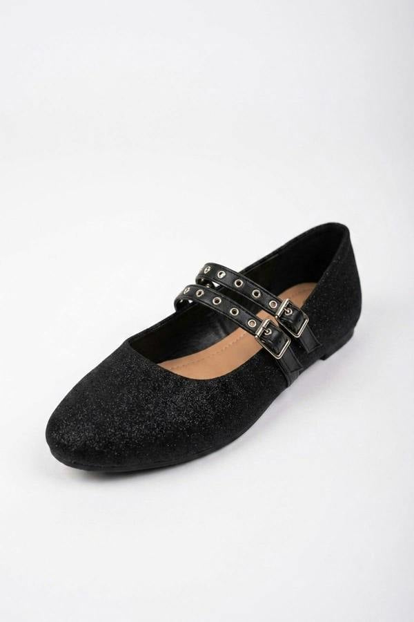Cordelia Glittery Mary Jane Flats - Black