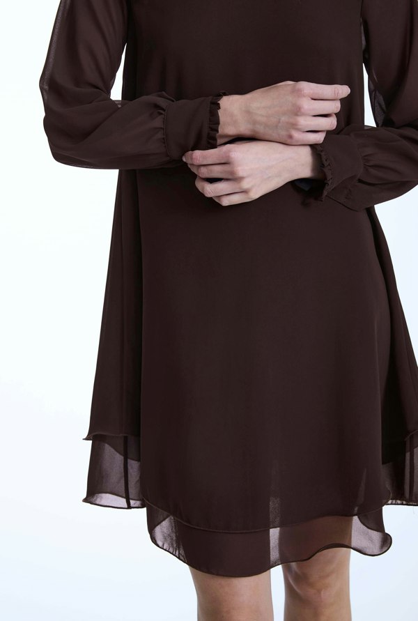 James Lakeland Long Sleeve Brown Wave Hem Dress