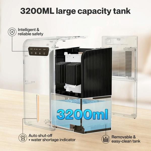 Spector Dehumidifier Humidifier 2 in 1 Portable Electric LED Auto Off Black 3.2L
