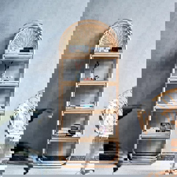 Derek Rattan Bookcase, Shelving Unit, Oak-Weilai Concept-Weilai Concept