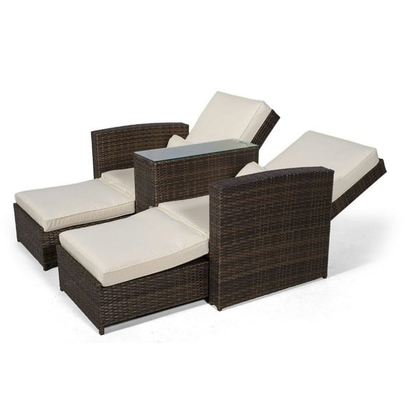 Giardino Nevada Double Reclining Rattan Sun Loungers Set