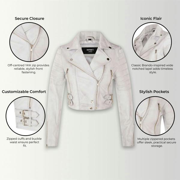 Infinity Leather Womens Cropped Brando Leather Biker Jacket-Damascus