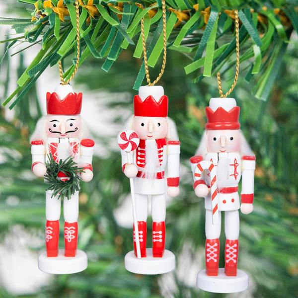 13cm Wooden Christmas Nutcracker Soldier Ornament Set of 5, Hand-Painted Wood Decor image 2